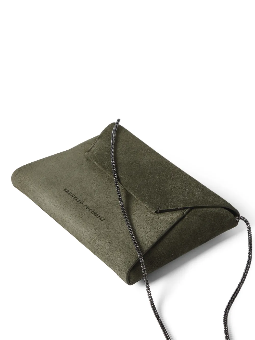 Brunello Cucinelli Duo suède pochette met ketting Groen