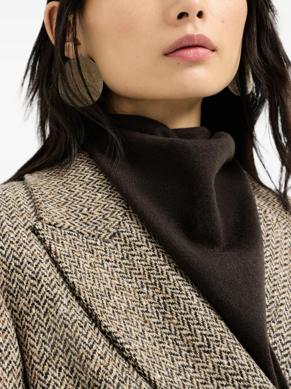 Brunello Cucinelli Kasjmier foulard met Monili Bruin