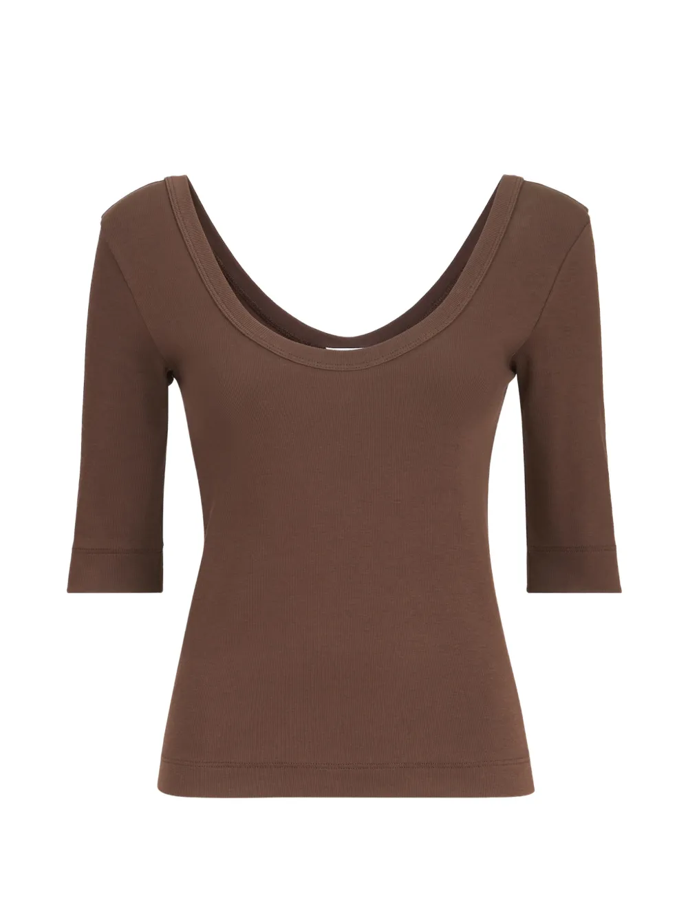 Brunello Cucinelli Stretch Cotton Ribbed Jersey T-shirt With Monili In Brown