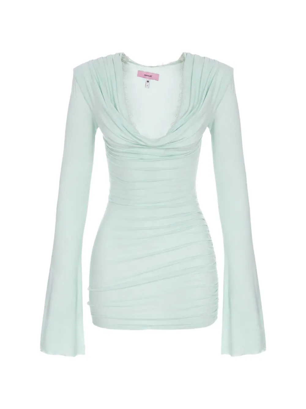 MANURÍ Alma ruched lace-trim mini dress - Verde