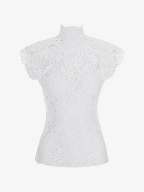 MANURÍ Amalie lace-overlay high-neck top