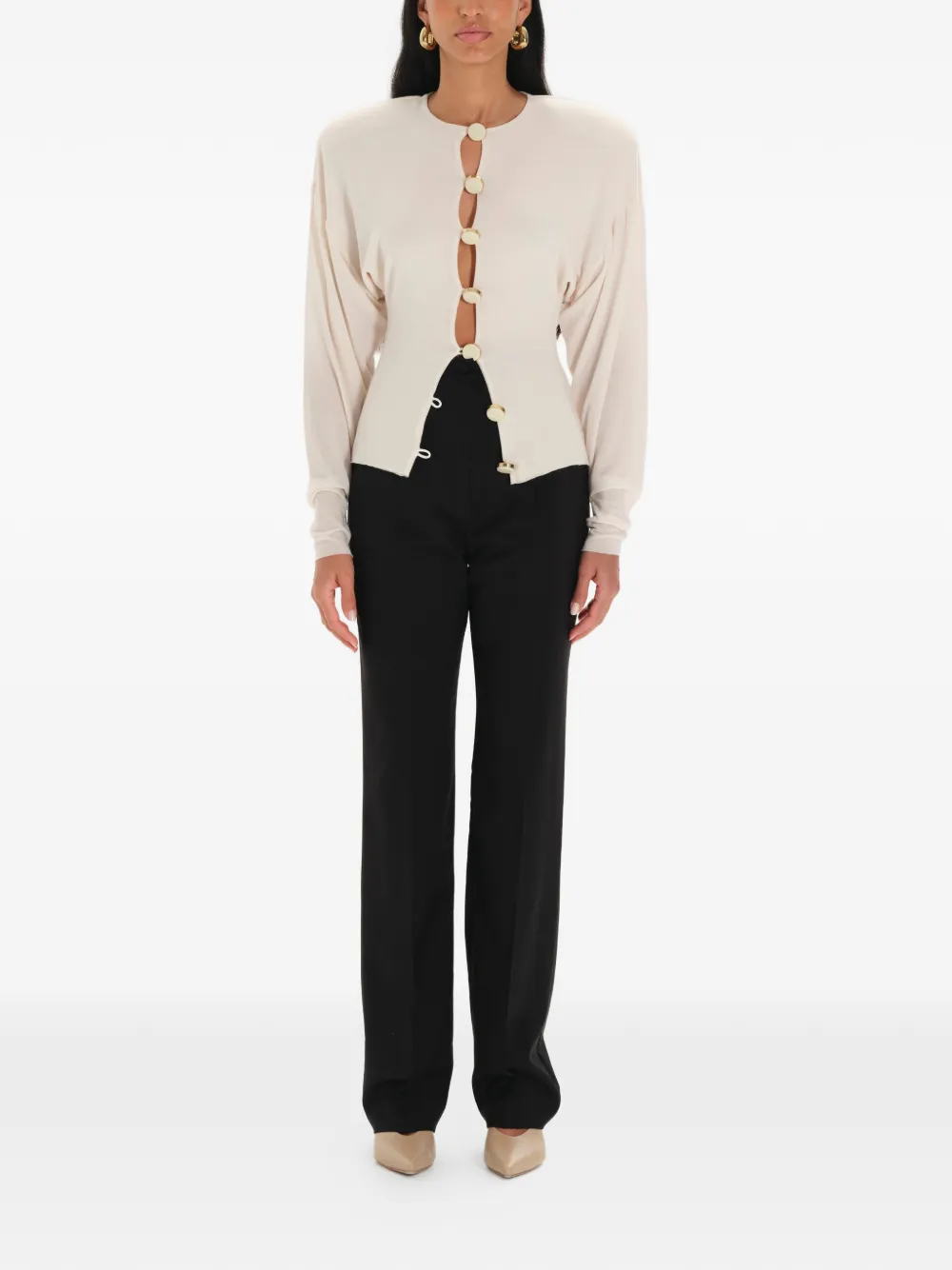 MANURÍ Aura top met knoopsluiting Beige