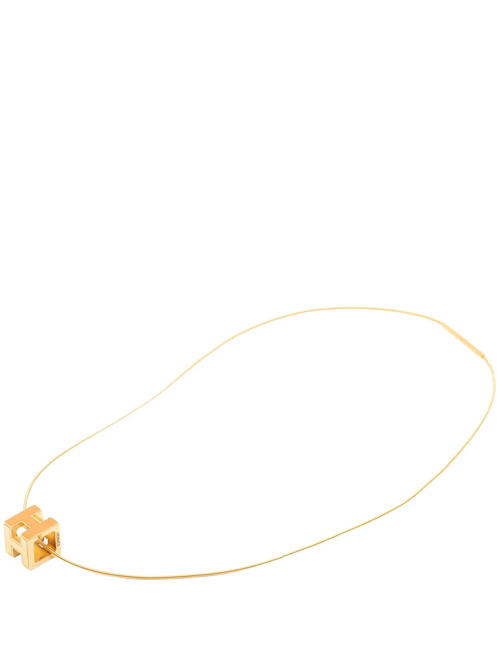 Pre-owned Hermes 2000-2010 Gold Plated Lacquered Cage D H Pendant Necklace Costume Necklace In Orange
