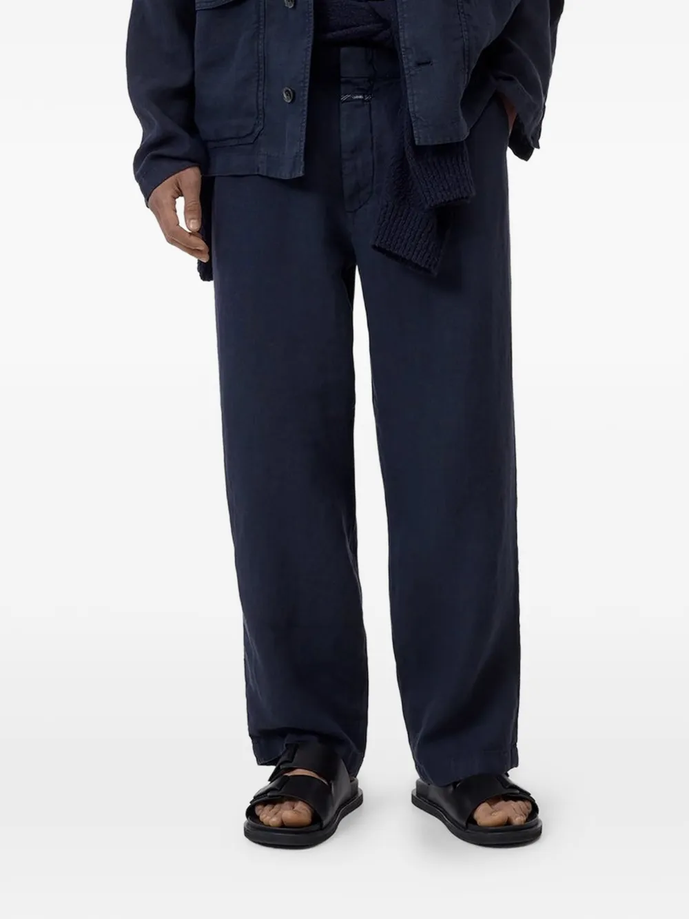 Closed pleat-detail linen trousers - Nero