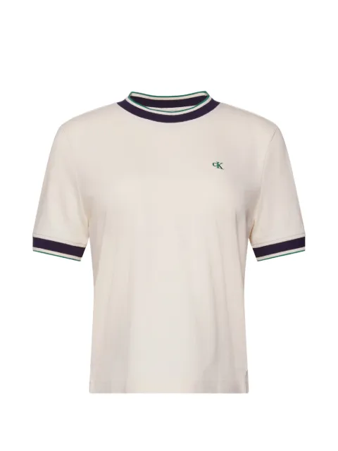 Calvin Klein logo-embroidered striped-trim T-shirt