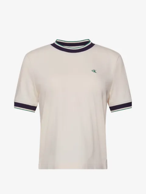Calvin Klein logo-embroidered striped-trim T-shirt