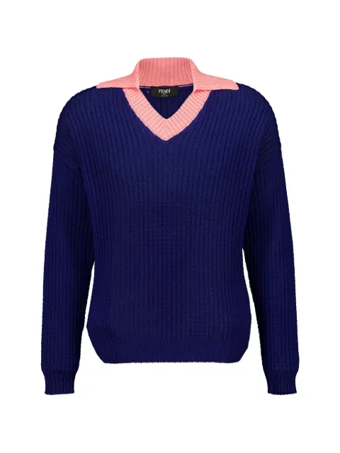 FENDI V-neck ribbed-knit sweater