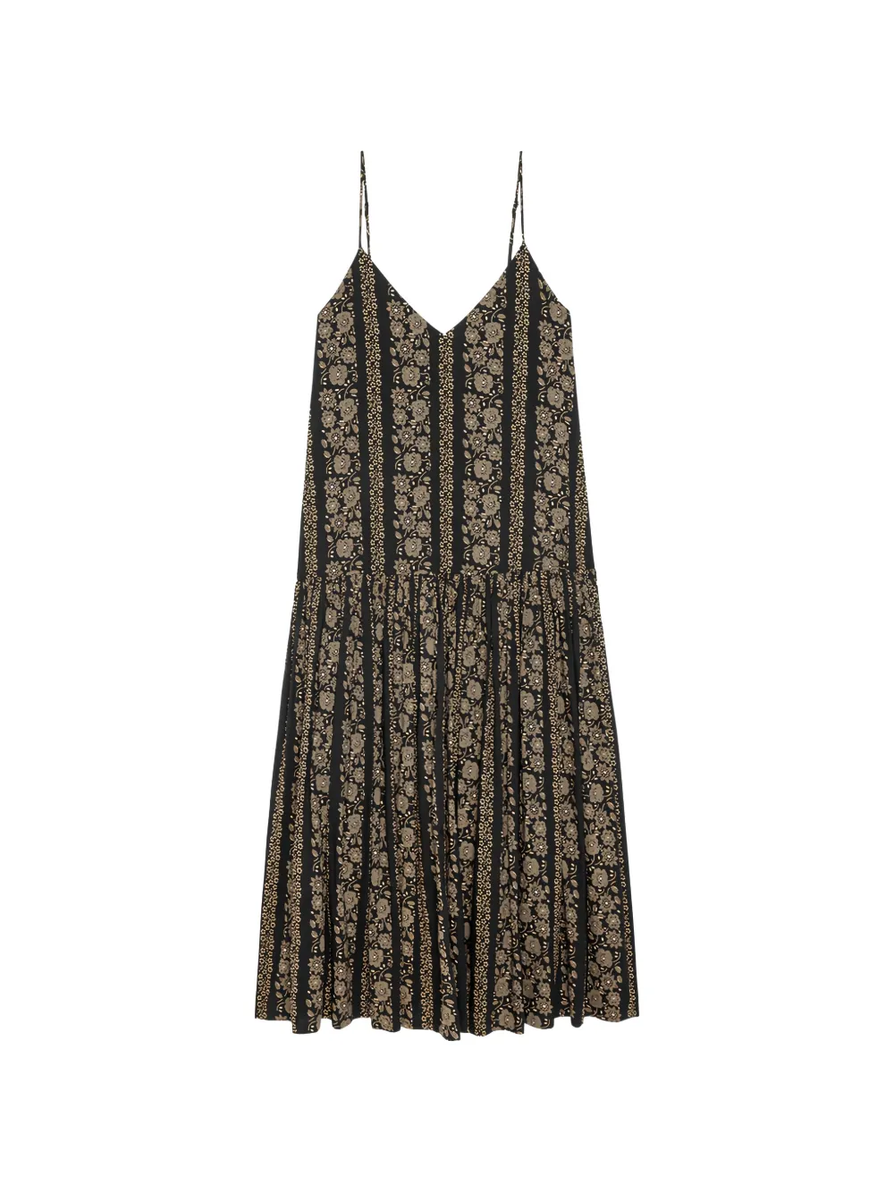The Great. maxi floral-print drop-waist dress - Nero