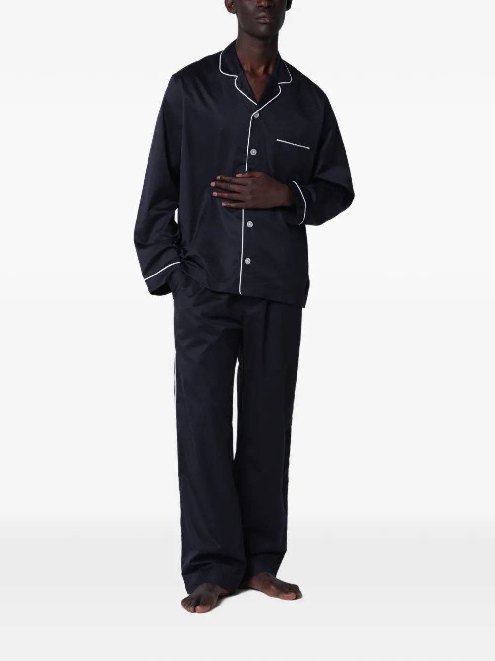TEKLA Pyjamabroek met afwerking Blauw