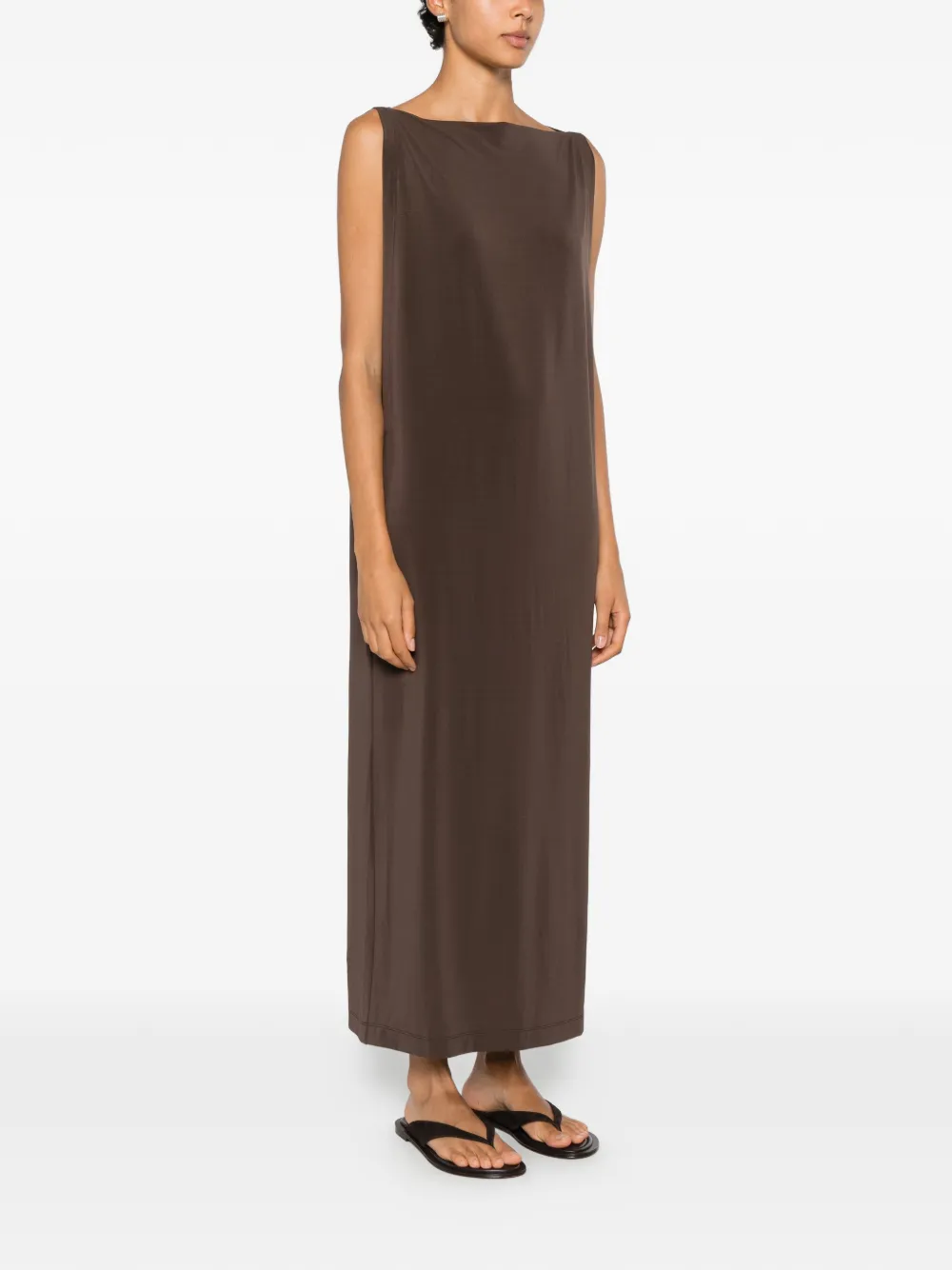 Issey Miyake Mouwloze jurk met boothals Bruin