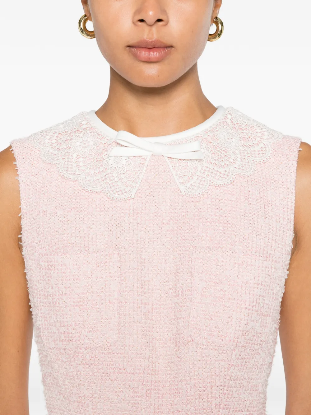 Self-Portrait Bouclé midi-jurk met kanten kraag Wit