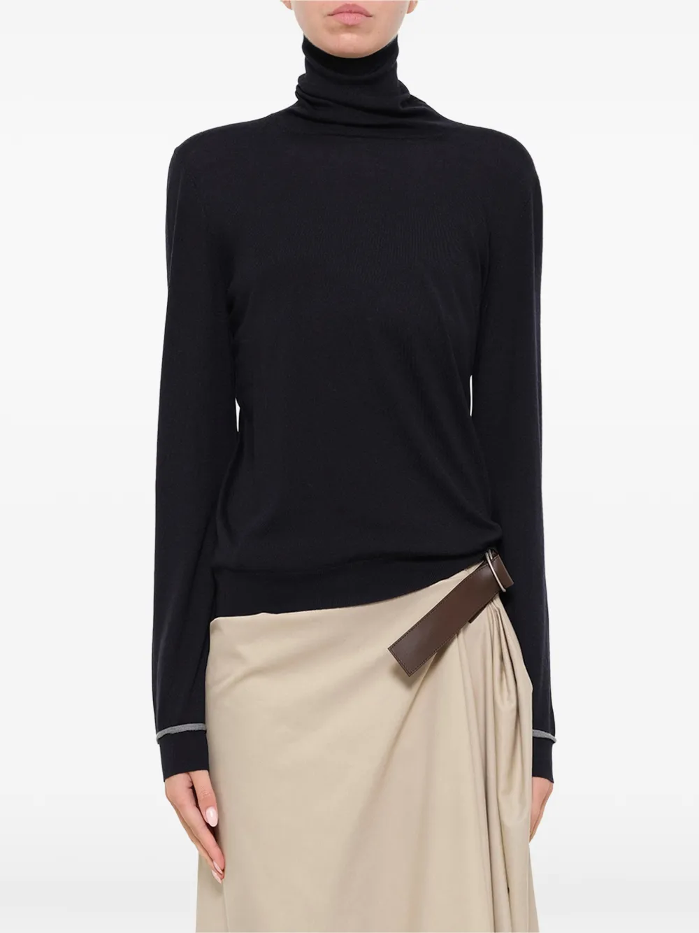 LOEWE piped-trim turtleneck sweater - Nero