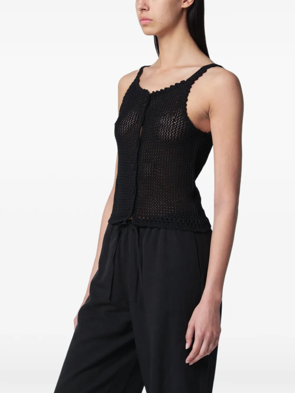 DUNST crochet-knit button-up top - Nero