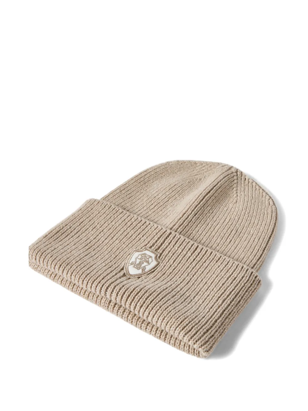 Brunello Cucinelli Kasjmier ribgebreide muts met patch-logo Beige