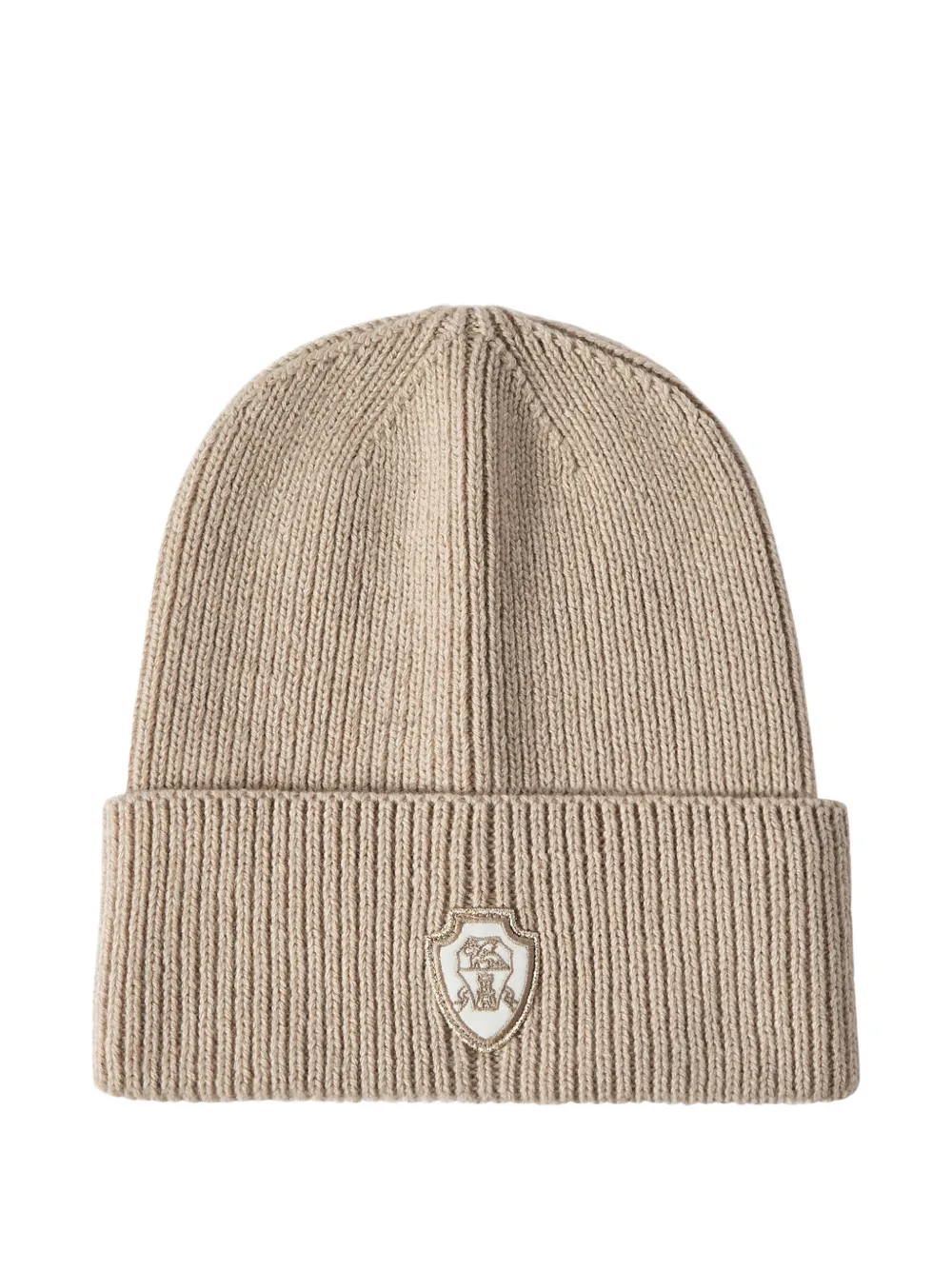 Brunello Cucinelli Englische Kaschmir-Mütze aus Rippstrick mit Patch-Logo - Nude