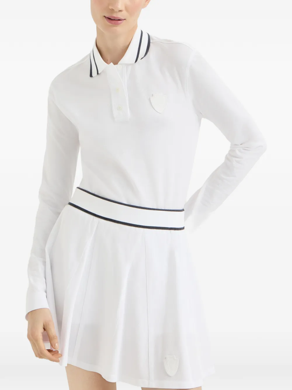 Brunello Cucinelli Piqué poloshirt van stretch-katoen met logo Wit