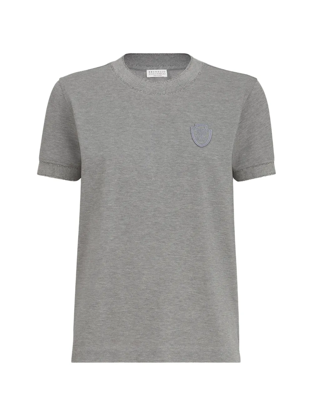 Brunello Cucinelli stretch-cotton piqué T-shirt with sparkling cotton knit inserts and logo - Grau