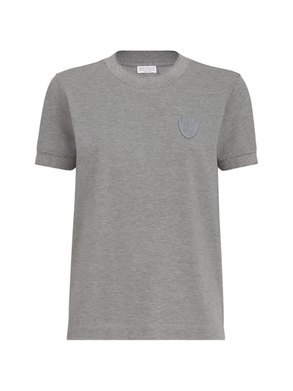 Brunello Cucinelli Piqué stretch-katoenen T-shirt met katoenen gebreide inzetstukken en logo Grijs
