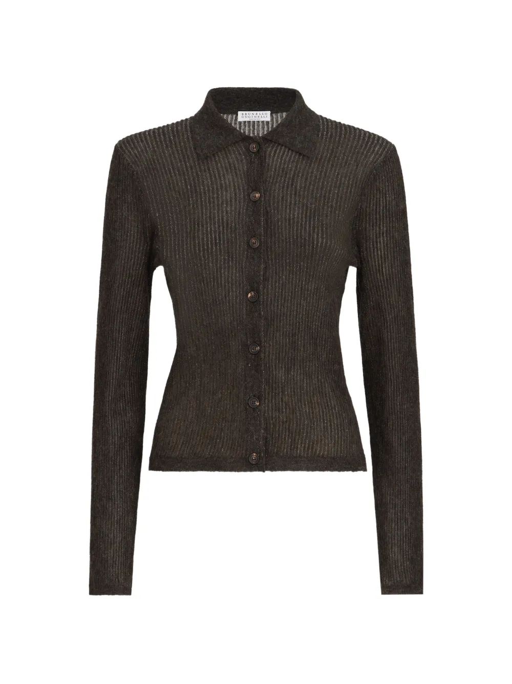 Brunello Cucinelli sparkling silk, alpaca and wool rib-knit cardigan - Brown