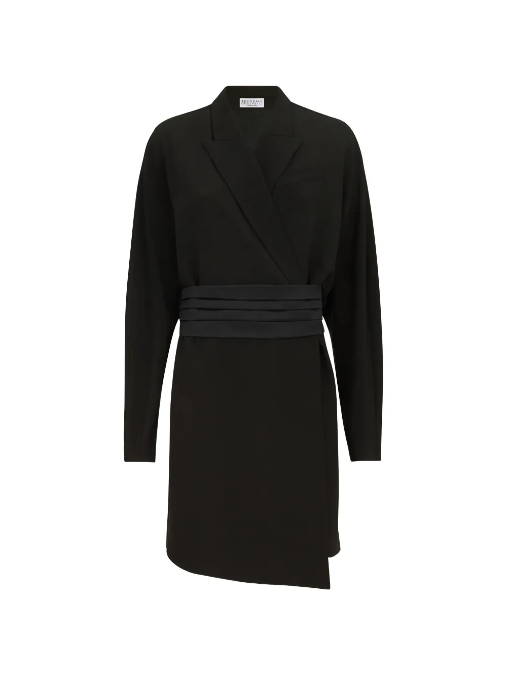 Brunello Cucinelli silk and acetate crêpe cady tuxedo dress with monili - Nero