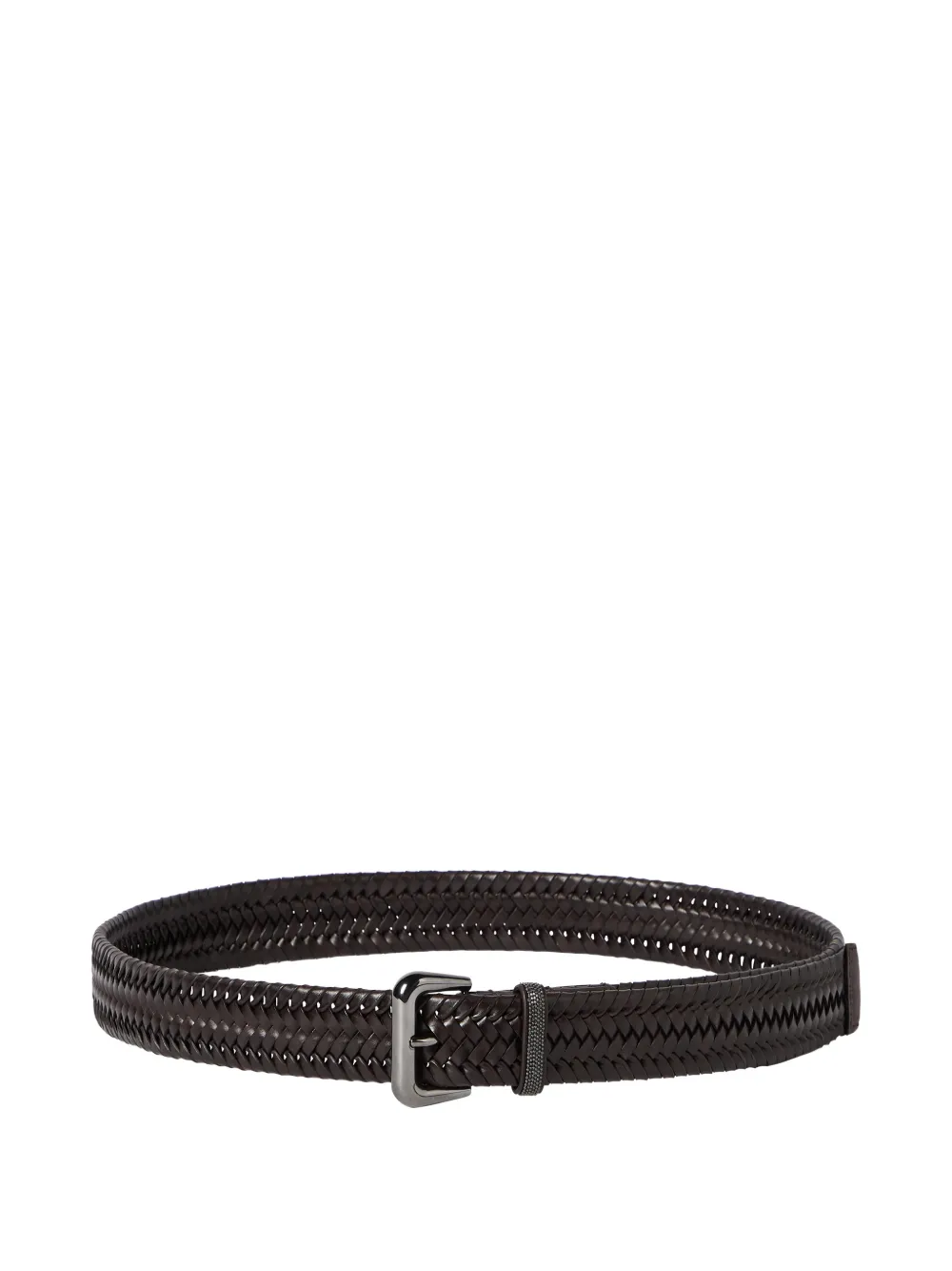 Brunello Cucinelli stretch braided-leather belt with shiny loop - Brown