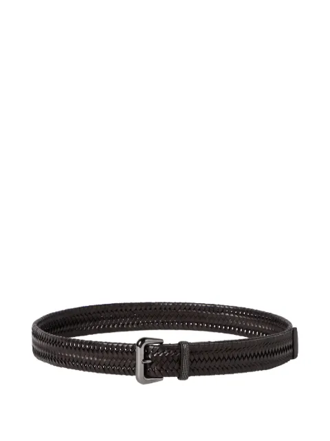 Brunello Cucinelli stretch braided-leather belt with shiny loop