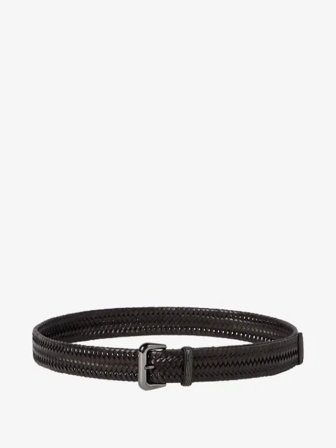 Brunello Cucinelli stretch braided-leather belt with shiny loop