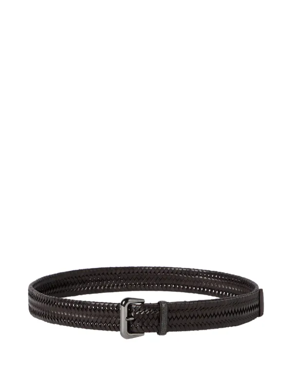 Brunello Cucinelli Stretch Braided Leather Belt with Shiny Loop in Brown