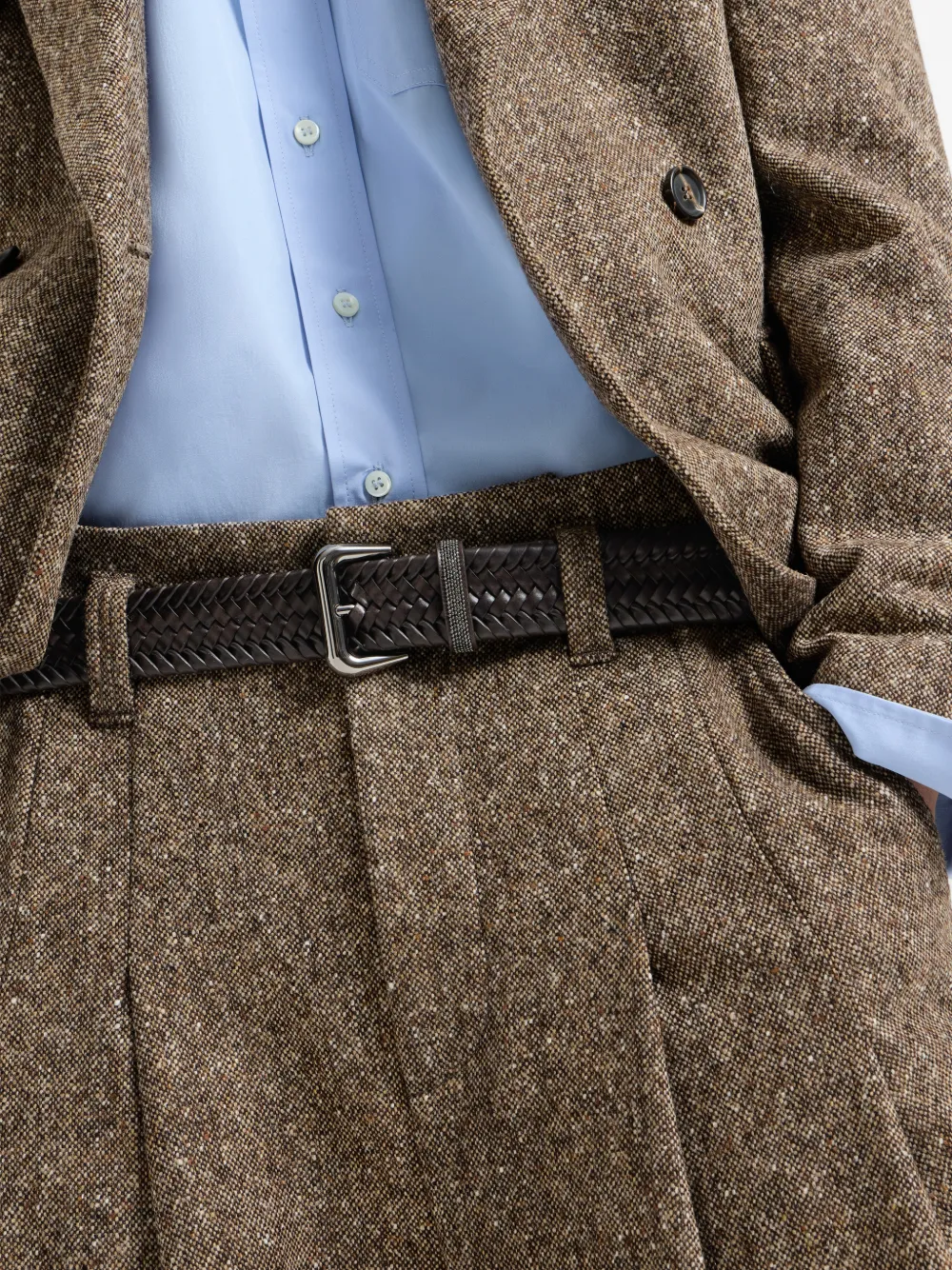 Brunello Cucinelli Stretch gevlochten leren riem met glanzende lus Bruin