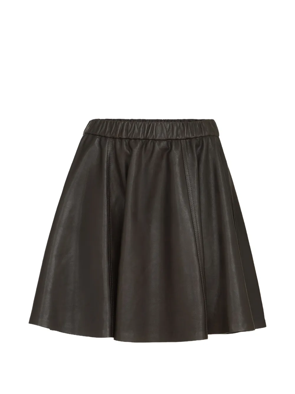 Brunello Cucinelli Polished Nappa-leather Mini Circle Skirt In Brown