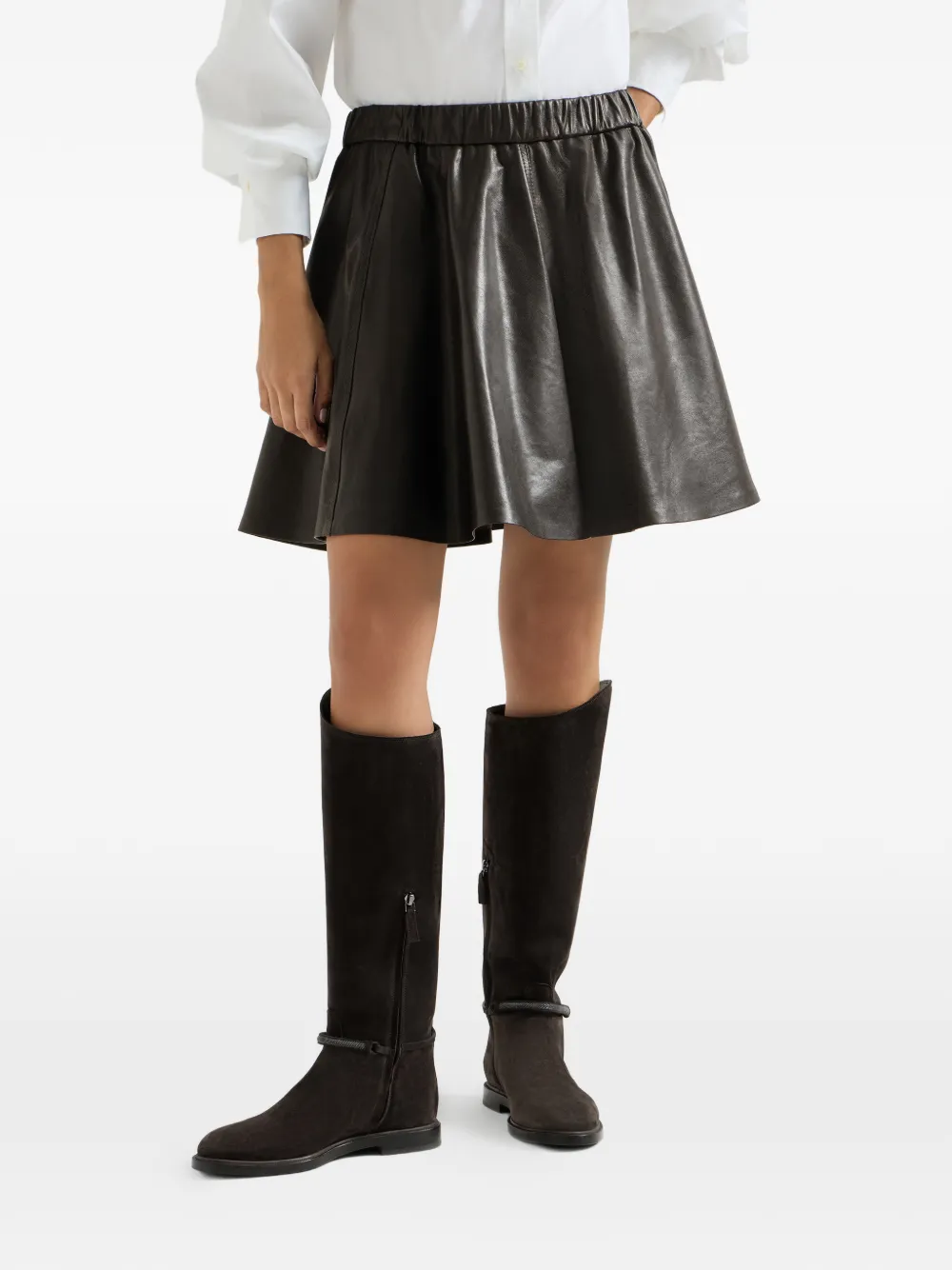 Brunello Cucinelli Nappa leren mini-rok Bruin