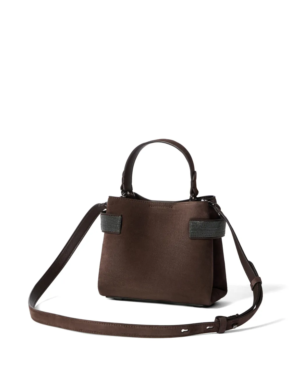 Brunello Cucinelli Suède shopper verfraaid met monili Bruin