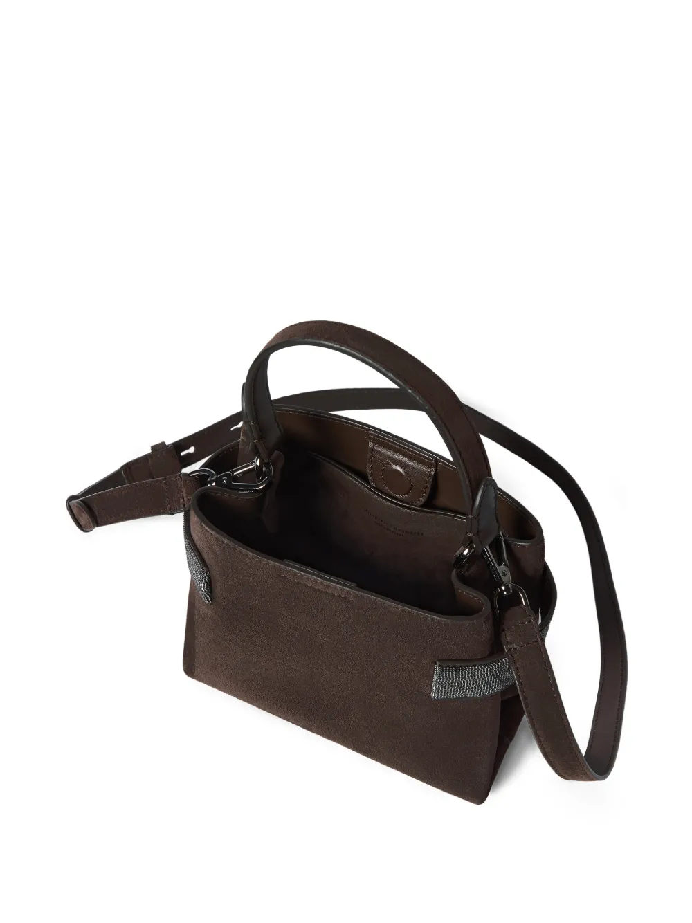 Brunello Cucinelli Suède shopper verfraaid met monili Bruin
