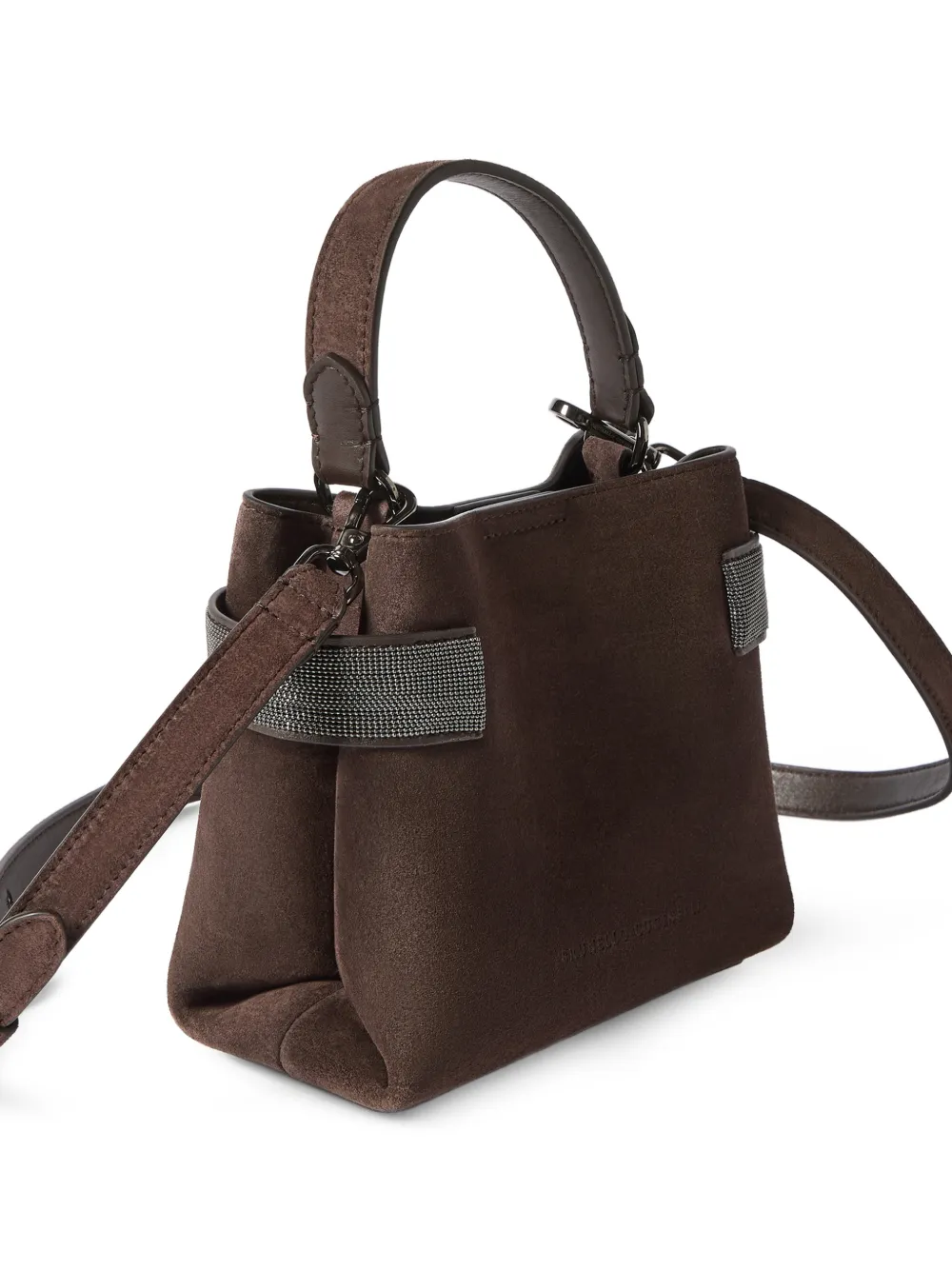 Brunello Cucinelli Suède shopper verfraaid met monili Bruin