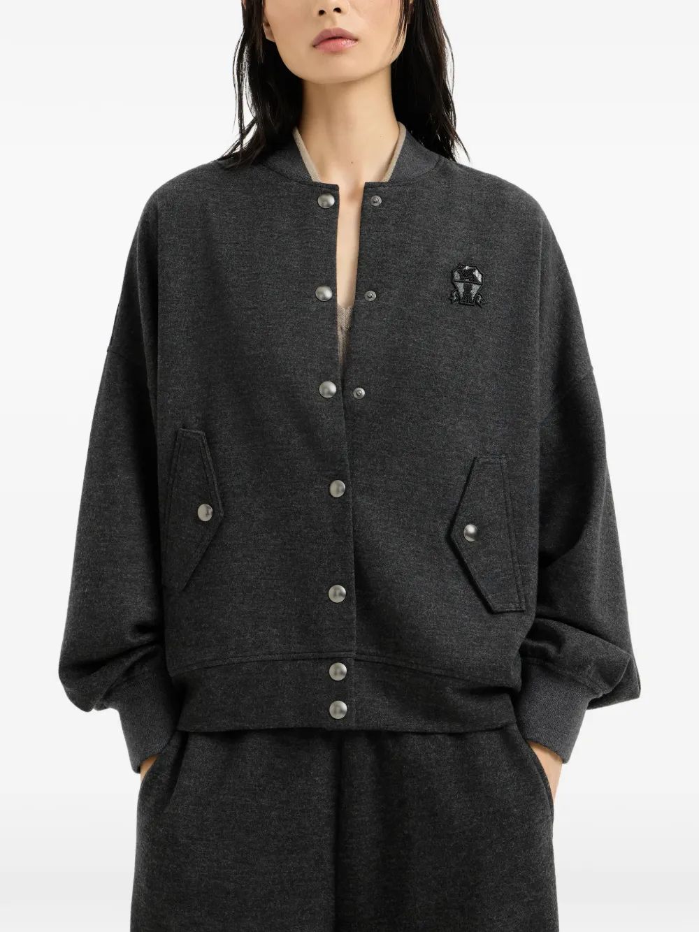 Brunello Cucinelli Bomberjack met logopatch Grijs