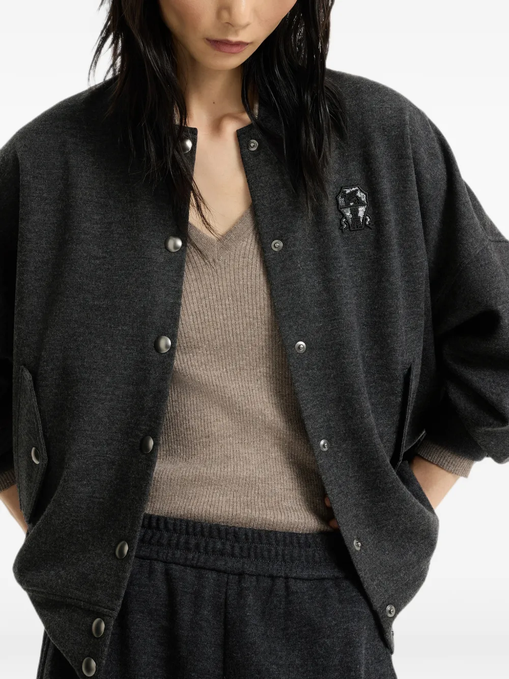 Brunello Cucinelli Bomberjack met logopatch Grijs