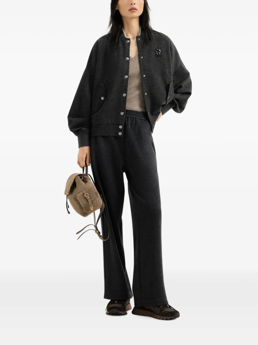 Brunello Cucinelli Bomberjack met logopatch Grijs