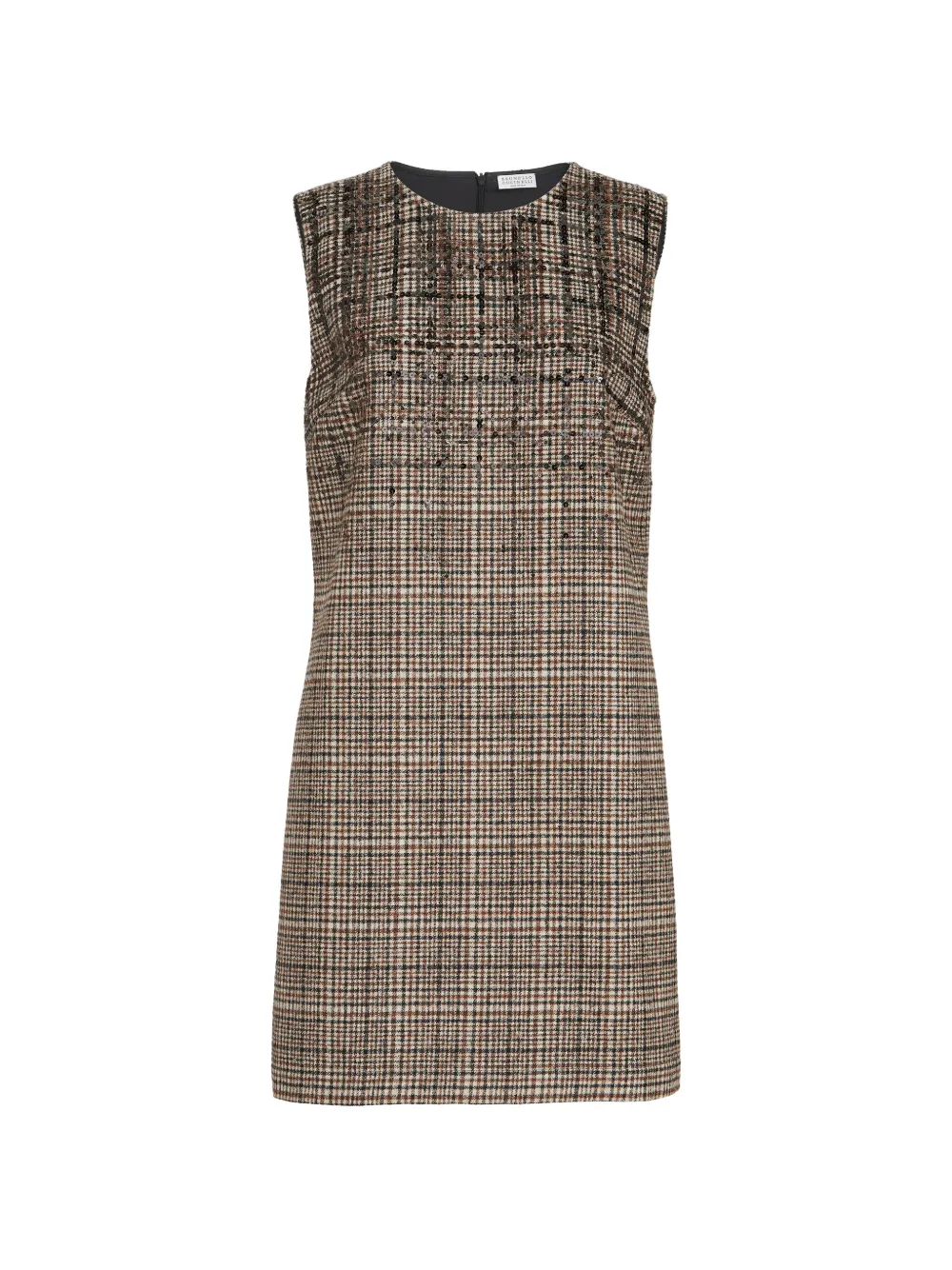 Brunello Cucinelli checked alpaca and wool mini dress with Dazzling degradé-embroidery - Toni neutri