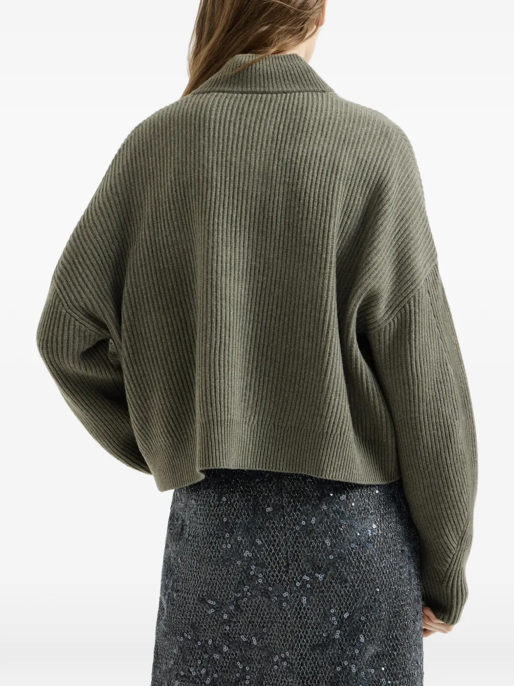 Brunello Cucinelli Engels ribgebreid kasjmier vest met monili Groen