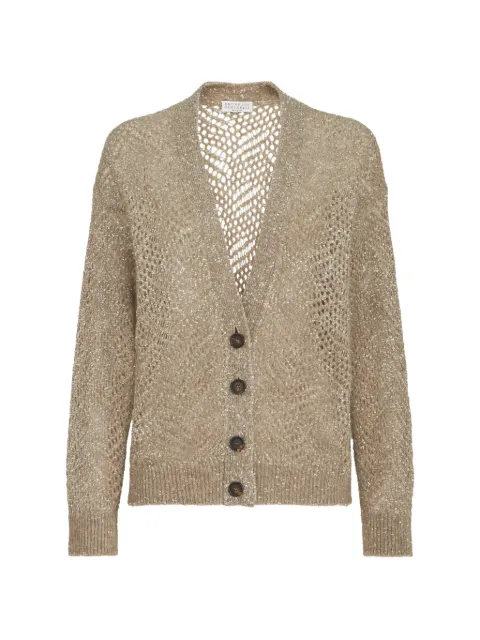 Brunello Cucinelli cárdigan de mohair y lana con motivo de hojas abstractas llamativas