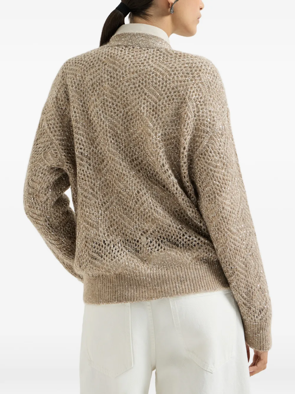 Brunello Cucinelli Mohair en wollen vest met abstract blad Beige