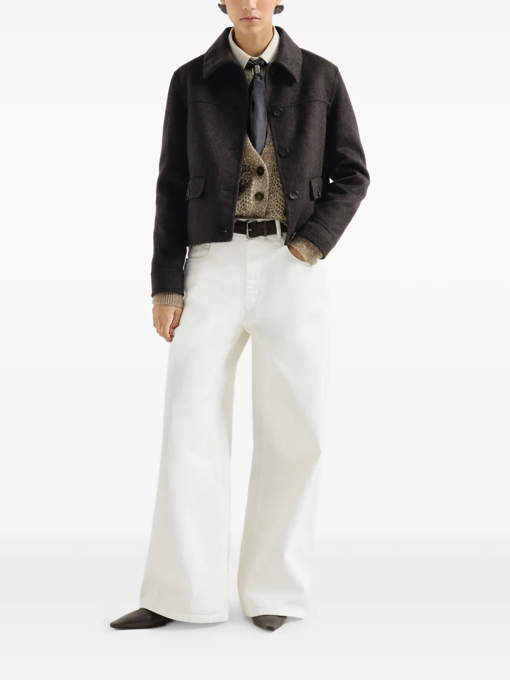 Brunello Cucinelli Mohair en wollen vest met abstract blad Beige