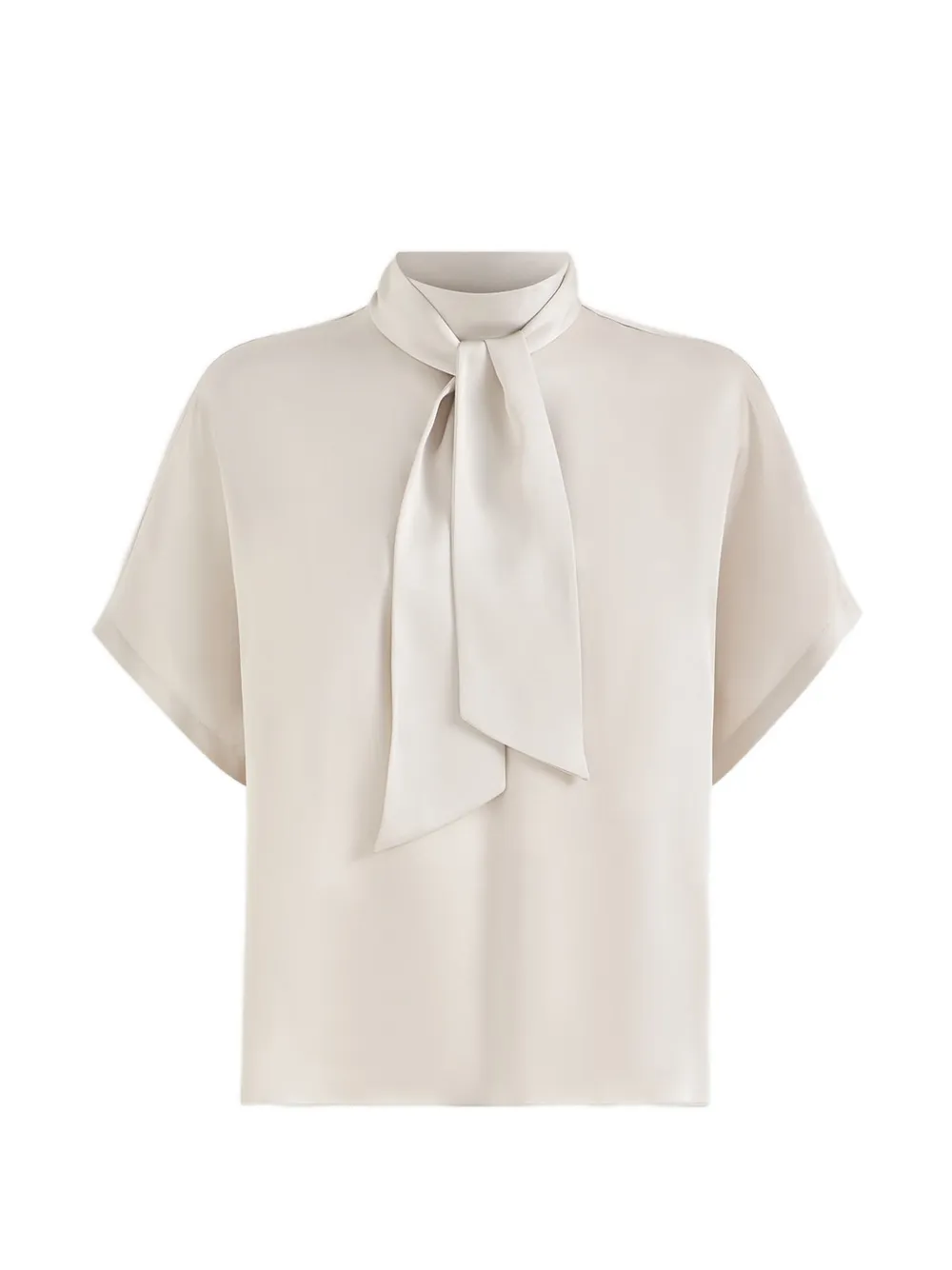 Brunello Cucinelli Zijde-satijnen T-shirt met hoge hals en monili Beige