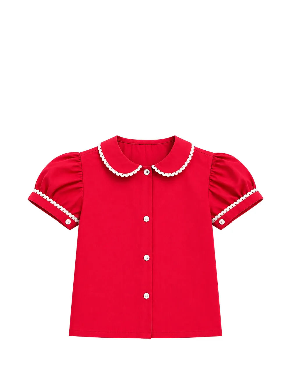 Mariella Ferrari scallop-trim puff-sleeve shirt - Rosso