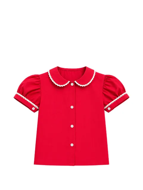 Mariella Ferrari camisa con mangas farol y ribete festoneado