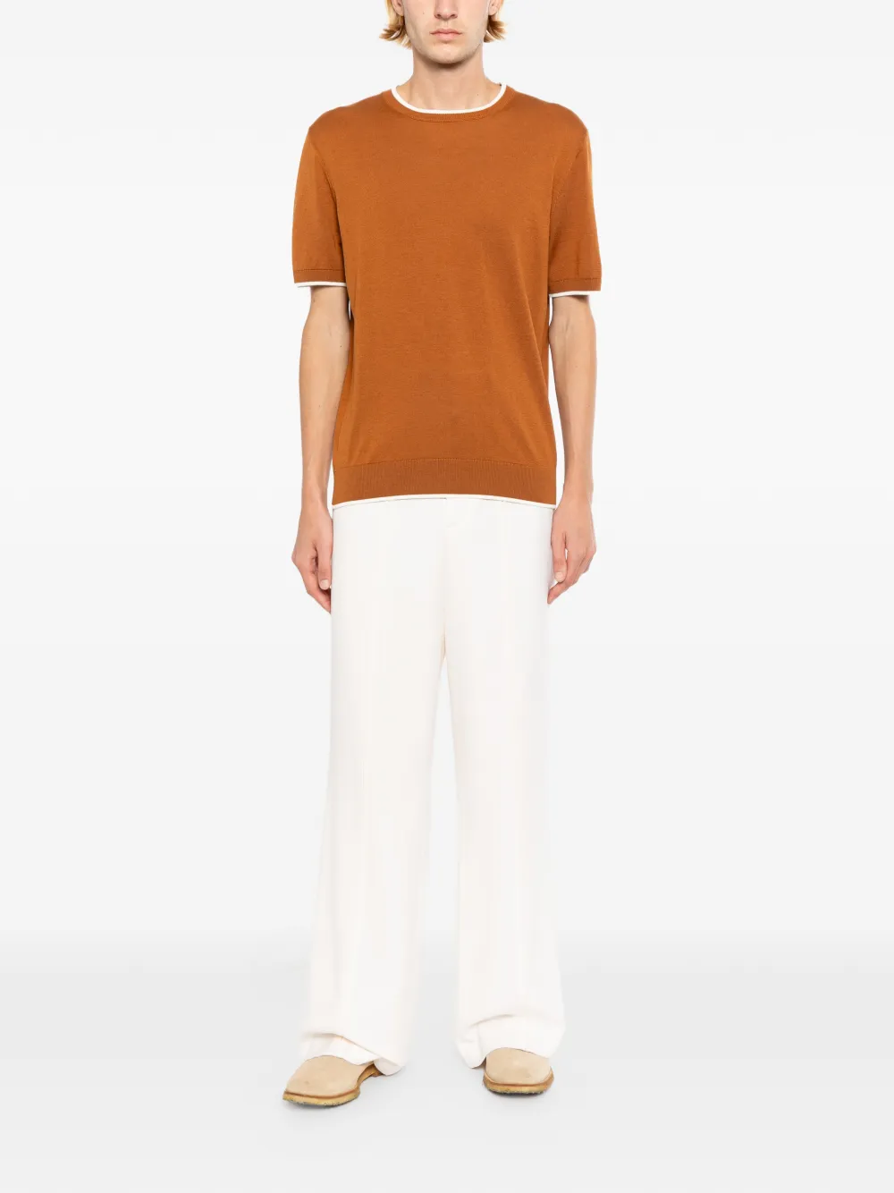 Kiton Fijngebreid T-shirt met contrasterende afwerking Bruin