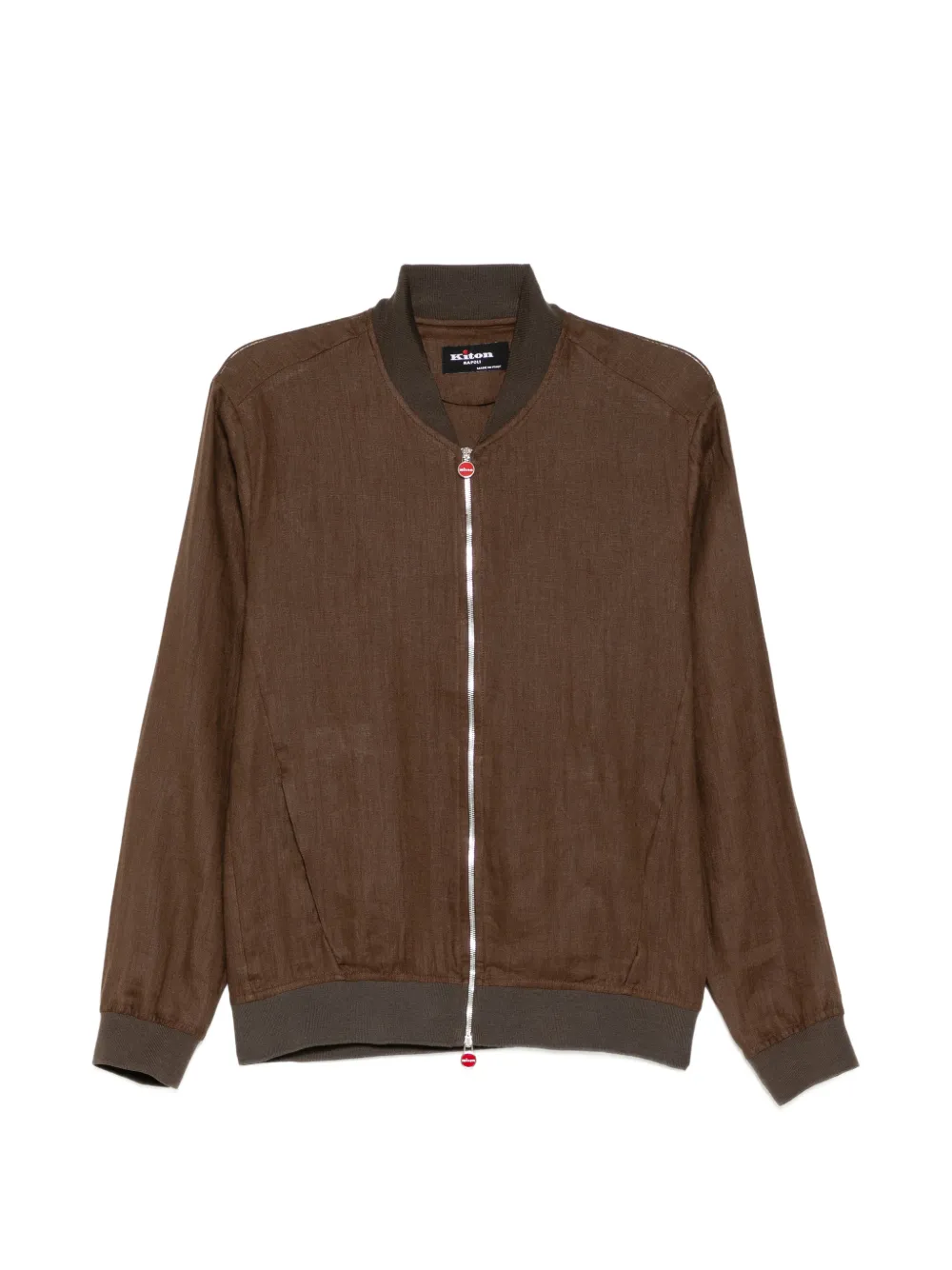 Kiton linen ribbed-trim zip jacket - Marrone