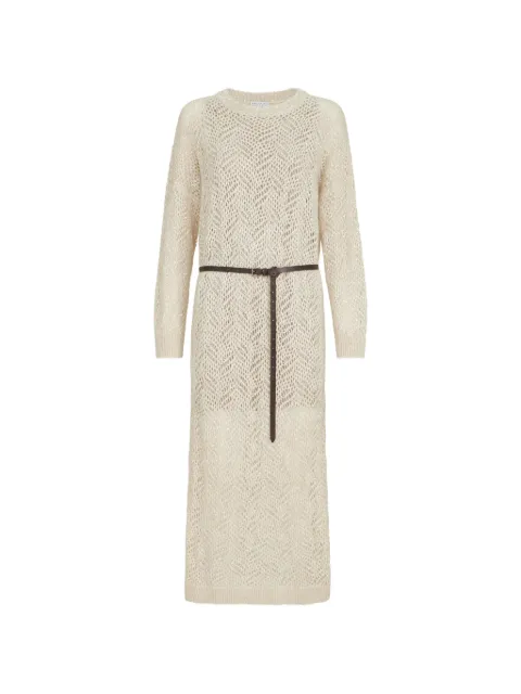 Brunello Cucinelli vestido de mohair y lana con motivo de hojas abstractas llamativas