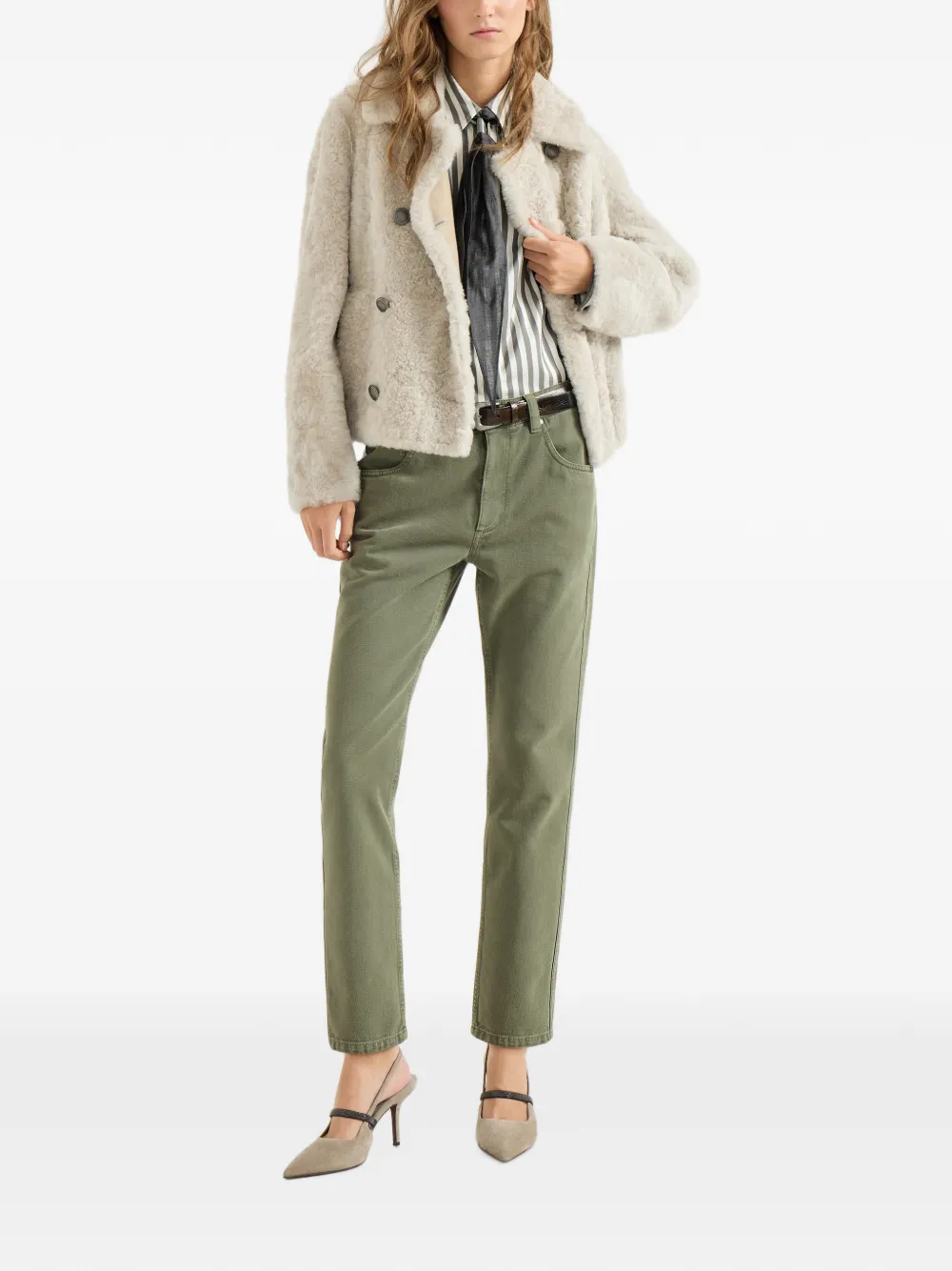 Brunello Cucinelli Denim straight broek met vijf zakken en glanzend detail Groen