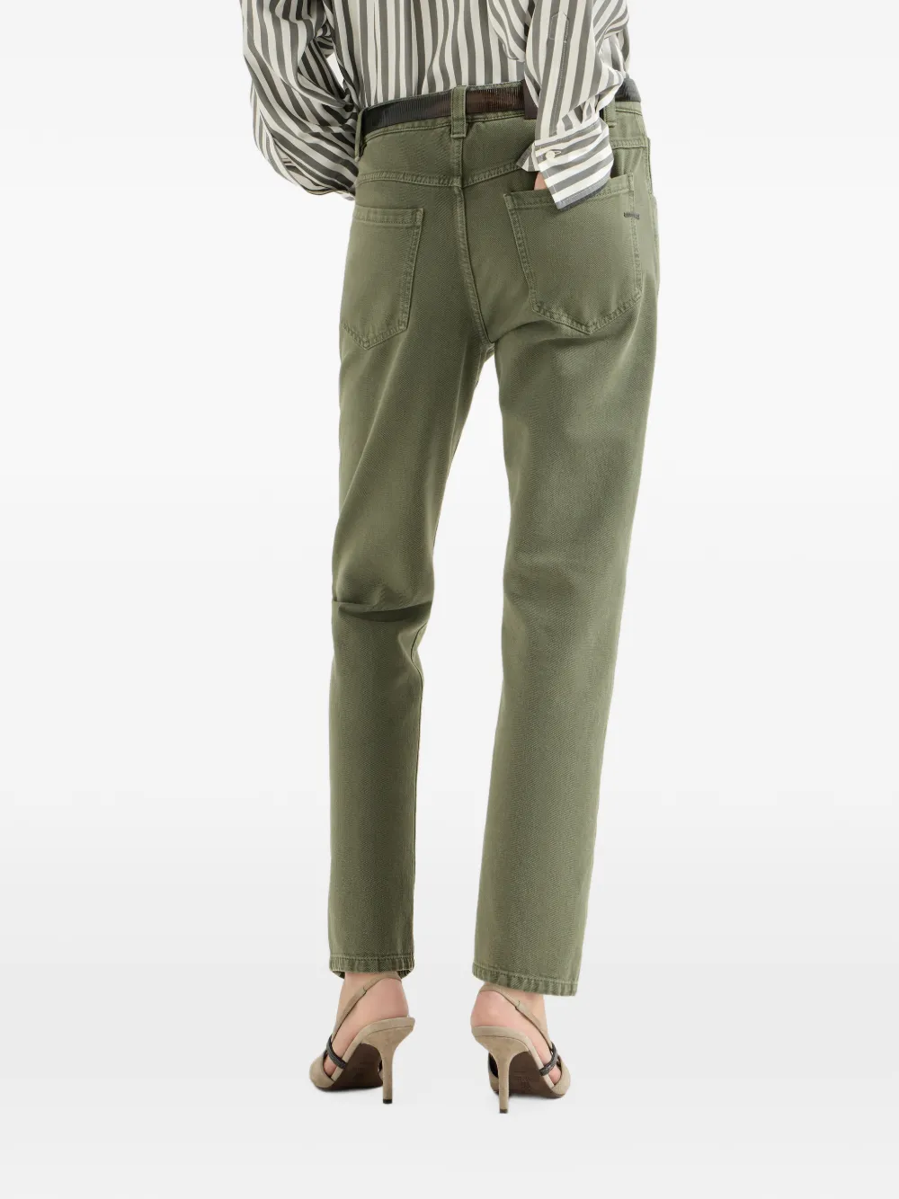 Brunello Cucinelli Denim straight broek met vijf zakken en glanzend detail Groen